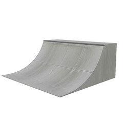 Naklejka premium Skateboard quarter pipe ramp on white background, concrete skatepark obstacle for extreme sports, grey cement half pipe structure