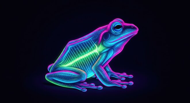 Bioluminescent neon tree frog showing glowing internal anatomy