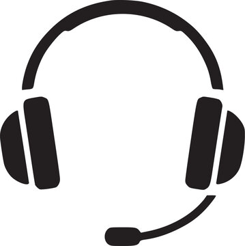 Headset microphone icon. Support headset symbol showing call center service, online help, voice chat, customer care, helpline and technical assistance. Solid fill vector icon.