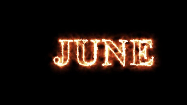 June month text neon sign glowing animation with fire. Calendar of january month 4k stock video......