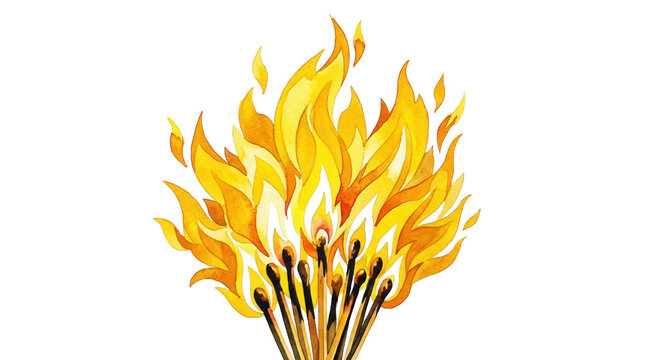 Dynamic flame visuals fiery matches on art illustration creative environment vibrant colors