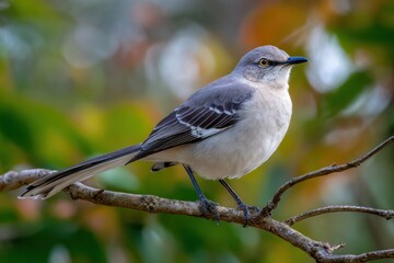 Obraz premium Close-Up Portrait of a Northern Mockingbird Among Green Foliage