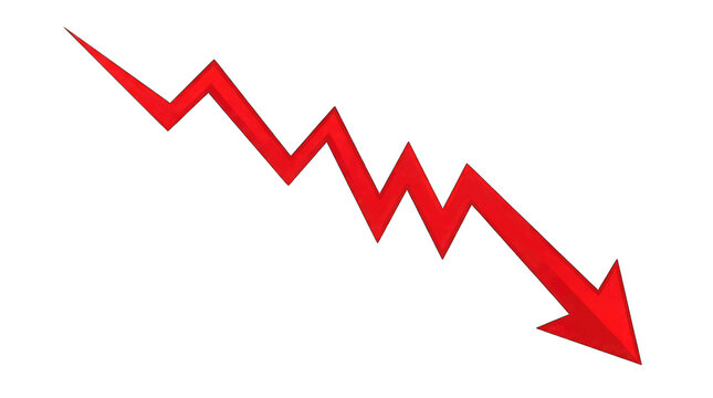 Red downward zigzag arrow on isolated on transparent background