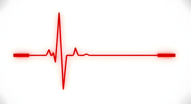 Glowing red heartbeat ECG line on a white background. Medical cardiology and health vitality concept