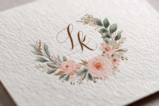 Feminine monogram logo concept with handwritten initials and floral botanical accents for wedding and fashion branding