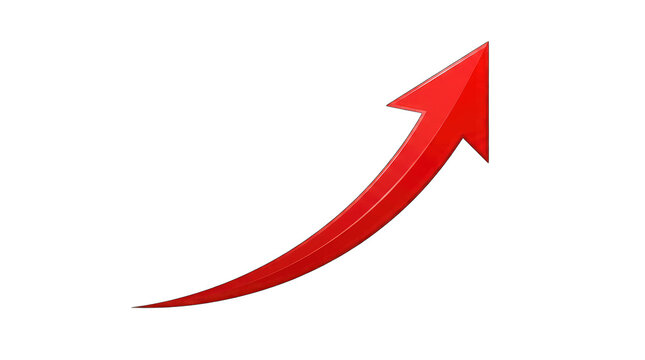 Red upward curved arrow symbol isolated on transparent background