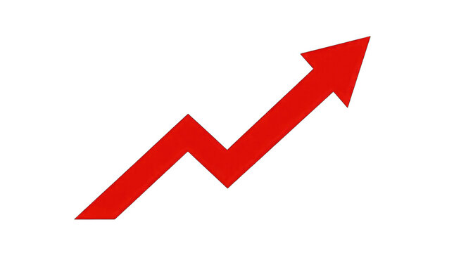 Red upward arrow graph isolated on transparent background representing growth success positive trend and financial improvement concepts