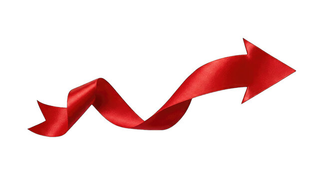 Red ribbon arrow isolated on transparent background symbolizing growth and progress
