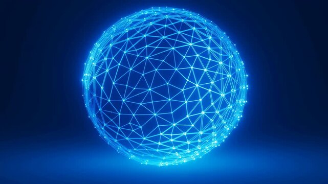 Glowing blue digital sphere with connected wireframe lines