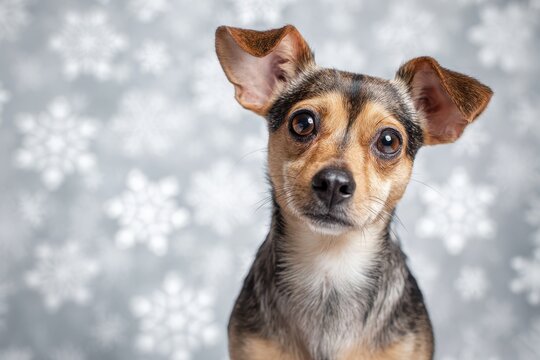 Small Dog Portrait: Chiweenie with Snowflake Backdrop