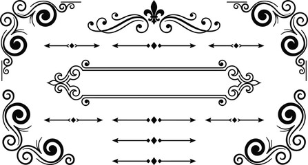Set of black ornamental decorative elements, calligraphic design elements, page decorations, borders, frames © MdFazar