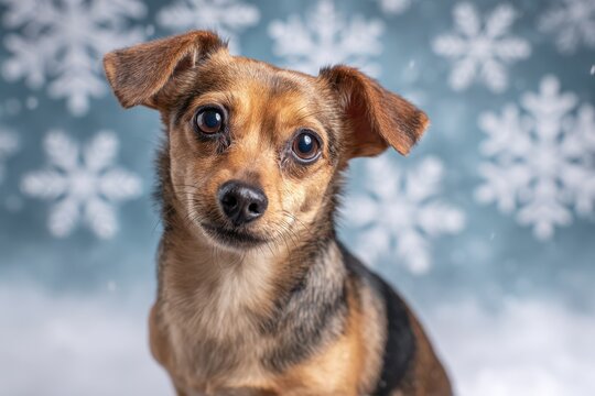 Cozy Chiweenie Amid Frosty Snowflake Scene