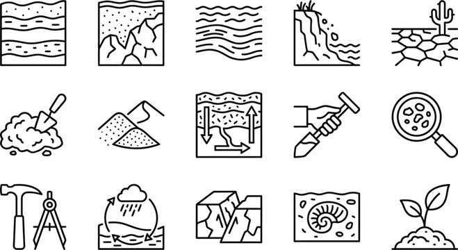 Silhouette of geology icons on isolated on transparent background