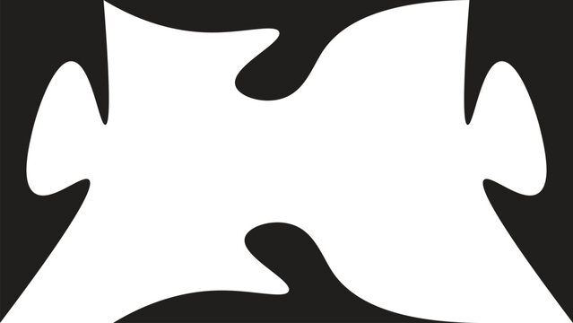 Black and white optical illusion of two hands reaching with abstract hourglass shape in negative space illustration