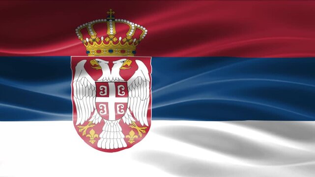 3D Rendered Heraldic Coat of Arms with Crown on Serbian Flag Background