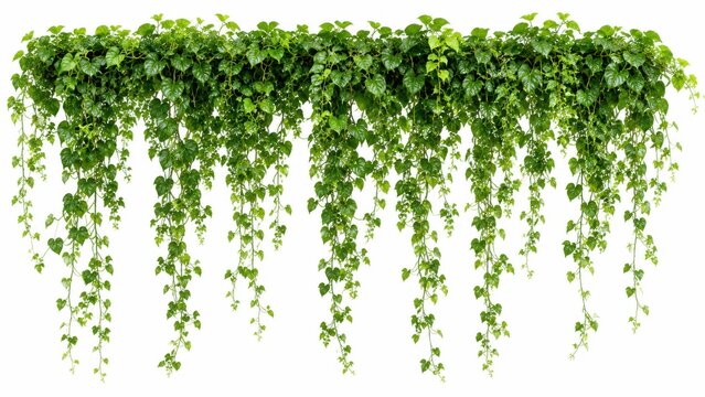 Green hanging ivy plants collection on white background for wall decoration.
