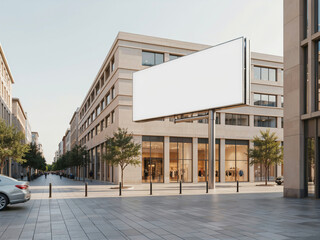 Fototapeta premium Large blank billboard on a modern city street with buildings and trees