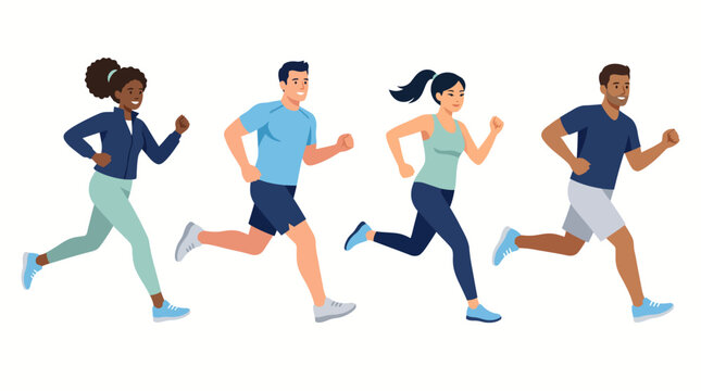 Modern Flat Vector Runners in Sportswear Fresh Color Fitness Illustration