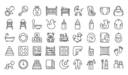 Fototapeta premium Baby and toddler icons for nursery and parenting essentials