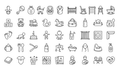 Fototapeta premium Baby and toddler essentials icons set