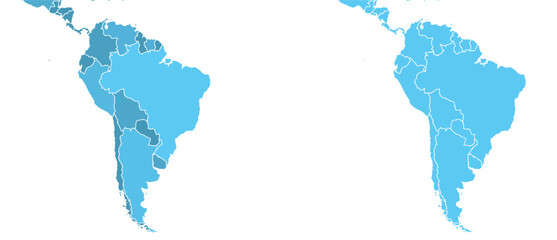 Fototapeta premium South America Maps Set with Political Boundaries Vector Illustrations