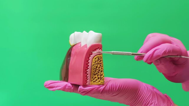 Dentist Explaining Tooth Root, Gum and Jawbone Anatomy on Dental Model