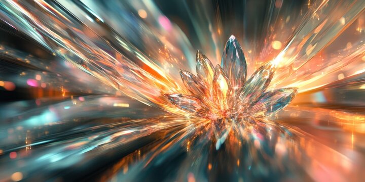 Abstract Crystal Explosion: A mesmerizing abstract explosion of crystal shards radiating intense light and energy, creating a dynamic and vibrant visual spectacle.
