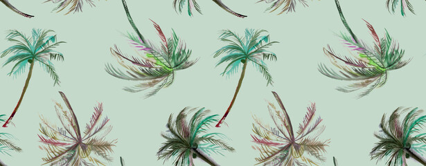 Seamless beach pattern with irregular palm trees painted in watercolor for textiles and design  © Марина Воюш