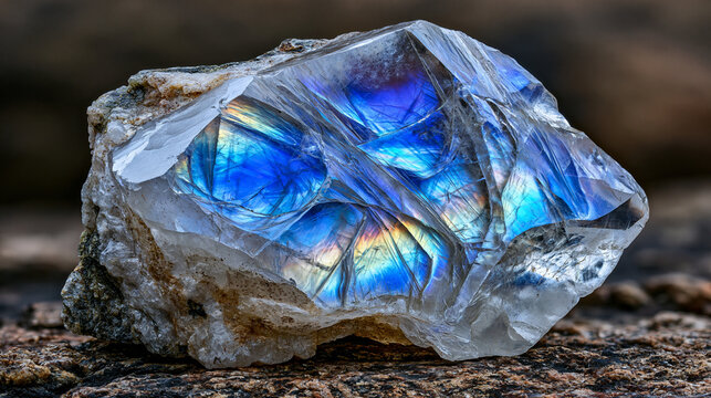 Raw moonstone crystal fragment showing adularescence shimmer across natural cleavage surface, orthoclase feldspar mineral in granitic pegmatite, Sri Lankan deposit, gem rough documentation .ultra ph
