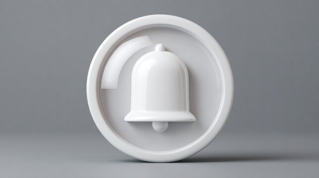 A 3D white bell icon with sound wave lines inside a circular button on a gray background, symbolizing notifications or alerts.