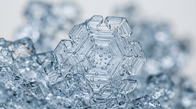 Photographie macro d'un flocon de neige &agrave; la structure g&eacute;om&eacute;trique parfaite