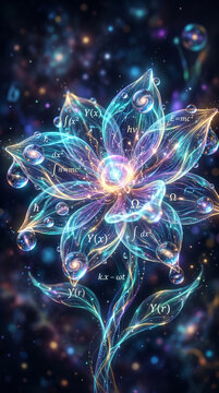 Fleur lumineuse abstraite form&eacute;e par des &eacute;quations et formules physiques