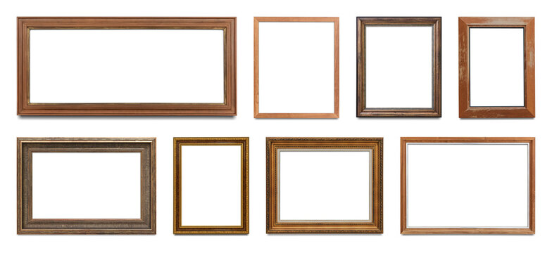PNG Vintage wooden picture frames collection on transparent background