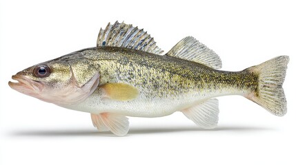 Obraz premium Large walleye specimen on a pure white studio background with detailed scale texture