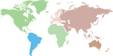Fototapeta premium Colorful World Continents Map Vector Illustration for Geography Education