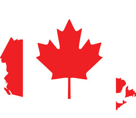 Obraz premium Red maple leaf and silhouette of canada, flat