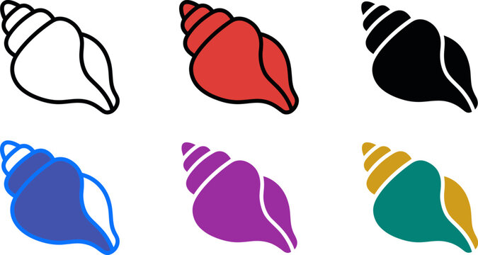 Colorful seashells icons in different colors on white background
