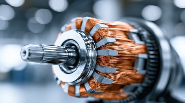 Industrial electric motor rotor component closeup