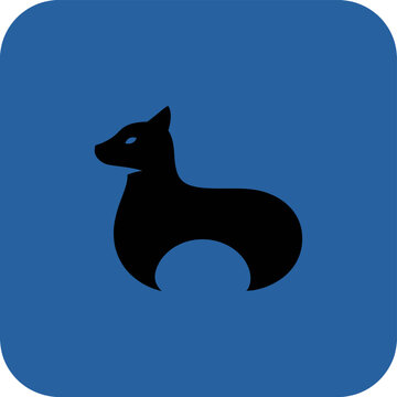 Stylized Black Silhouette of a Fox on Blue Background.