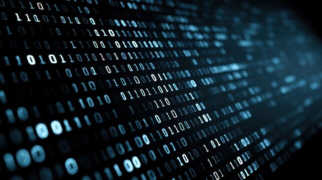 Abstract background of binary code with blue glowing data streams