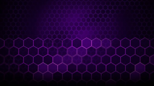 Abstract purple glowing hexagonal grid pattern background loop.
