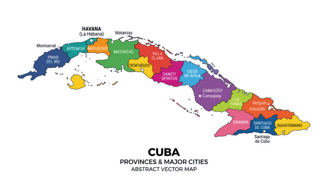 Colorful Map of Cuba Provinces and Major Cities - Abstract Vector Illustration