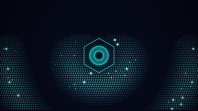 Abstract Digital Hexagon Core With Pulsing Data Particles And Glowing Blue Technology Circuitry