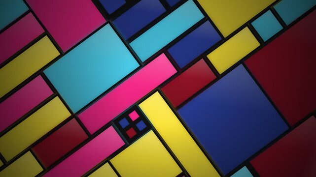 Abstract Geometric Pattern with Colorful Intersecting Rectangles and Squares.