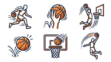Basketball Player Actions Set: Dribbling, Dunking, Shooting Icons © Pensil