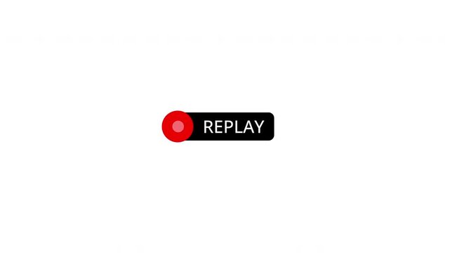Replay text button animation with alpha channel, Replay icon video for Live Streamers, Action replay sign icon loop animation with transparent background in 4k.