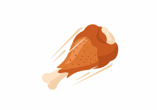 Cartoon Chicken Drumstick with Bone Illustration