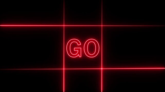 A digital modern,03 second to 0 second countdown icon with text go animation.Glowing red neon three second to zero second countdown icon.Countdown icon animation on black background