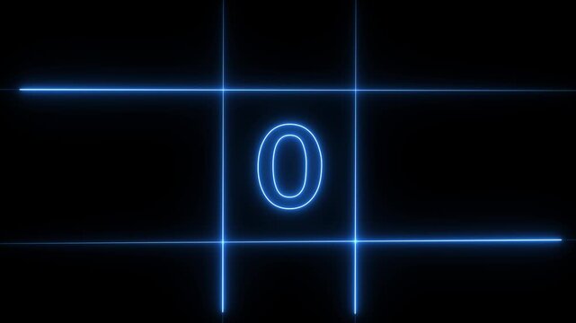 A digital modern,05 second to 0 second countdown icon.Glowing blue line neon five second to zero second countdown icon.Countdown icon animation on black background.