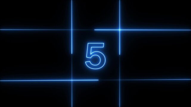 A digital modern,10 second to 0 second countdown icon.Glowing blue line and color neon and ten second to zero second countdown icon.Countdown icon animation on black background.